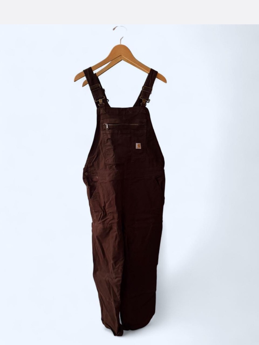 Carhartt Dark Brown Canvas Overalls with Front Bib Pocket